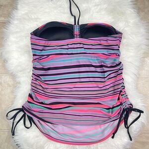Liz Lange Maternity bathing suit M striped,strapless, colorful halter to…